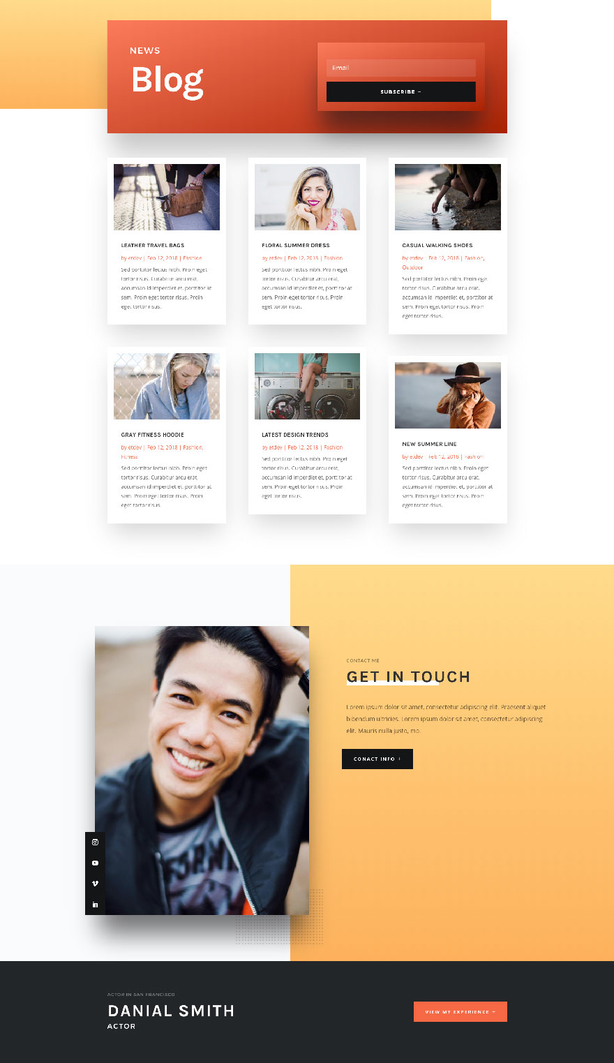 Actor CV Blog Page Divi Layout by Elegant Themes