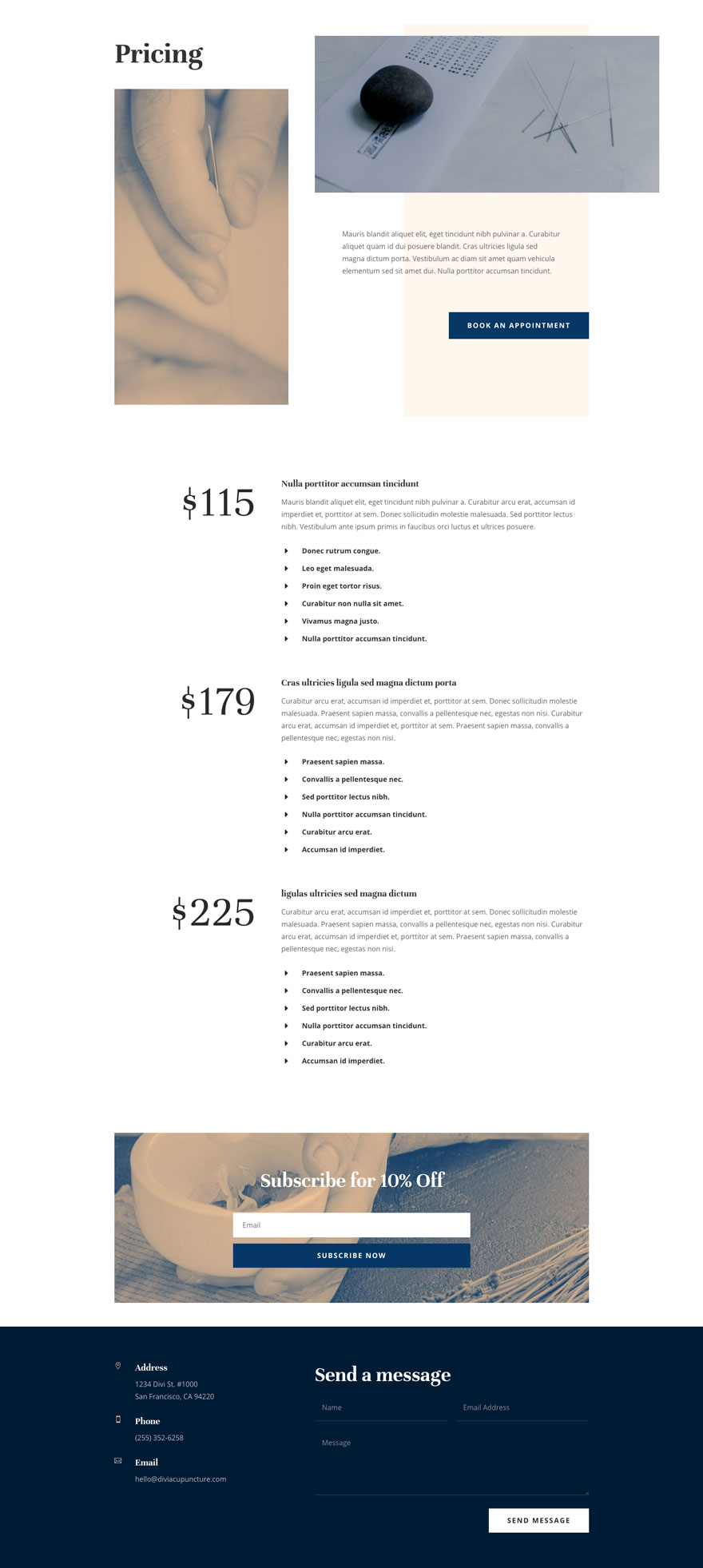 Acupuncture Pricing Page Divi Layout by Elegant Themes
