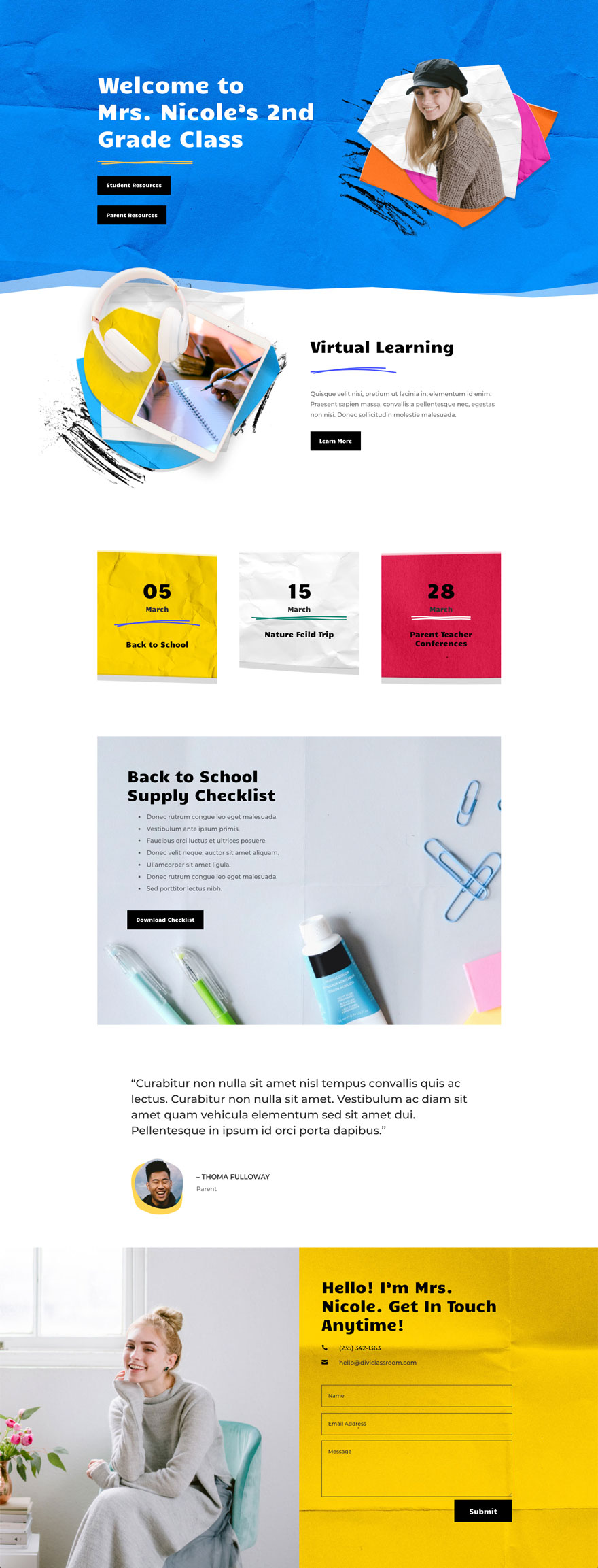 Classroom Home Page Divi Layout by Elegant Themes