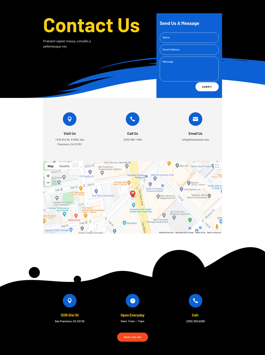 Car Wash Contact Page Divi Layout by Elegant Themes
