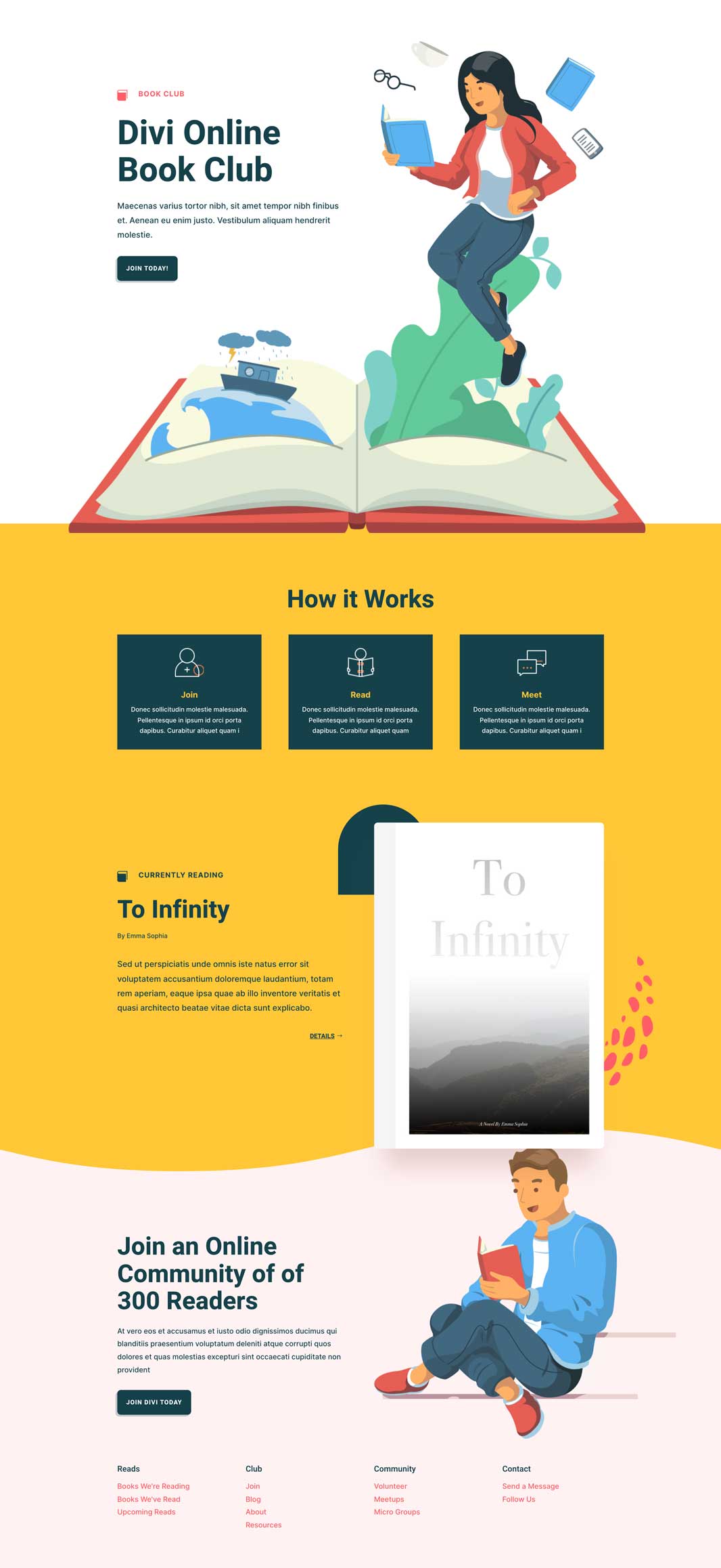 Book Club Home Page Divi Layout by Elegant Themes