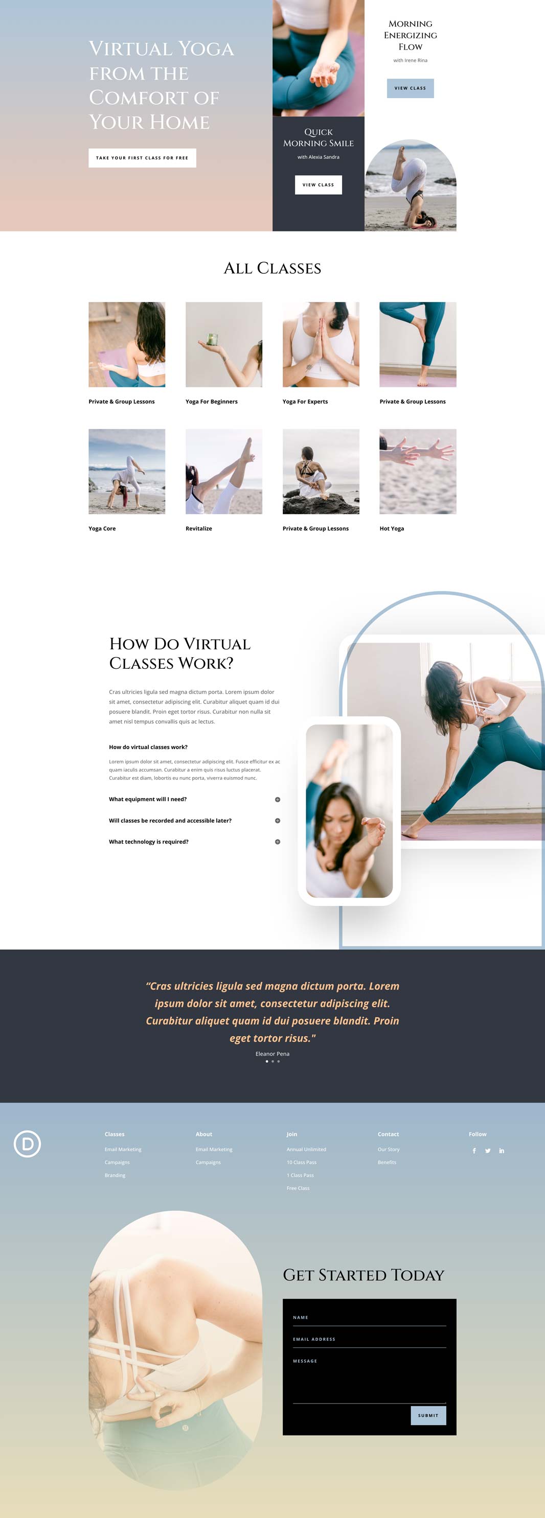 Online Yoga Home Page Divi Layout by Elegant Themes