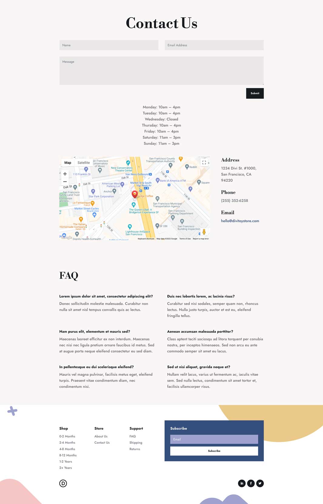 Toy Store Contact Page Divi Layout by Elegant Themes