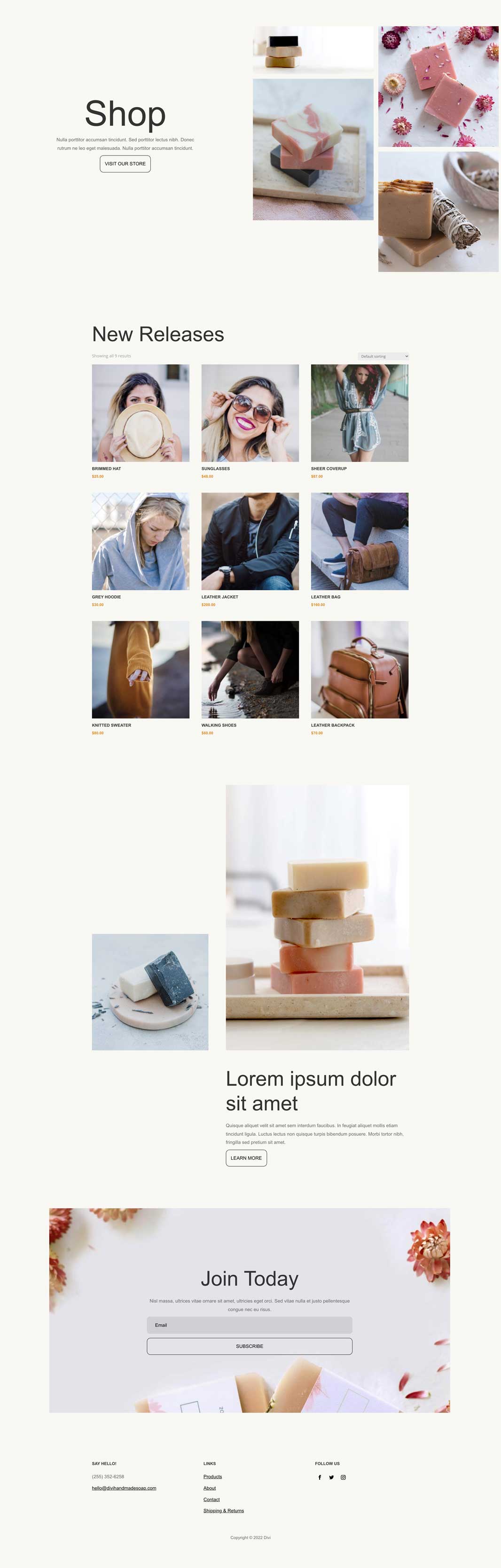 Handmade Soap Shop Page Divi Layout by Elegant Themes