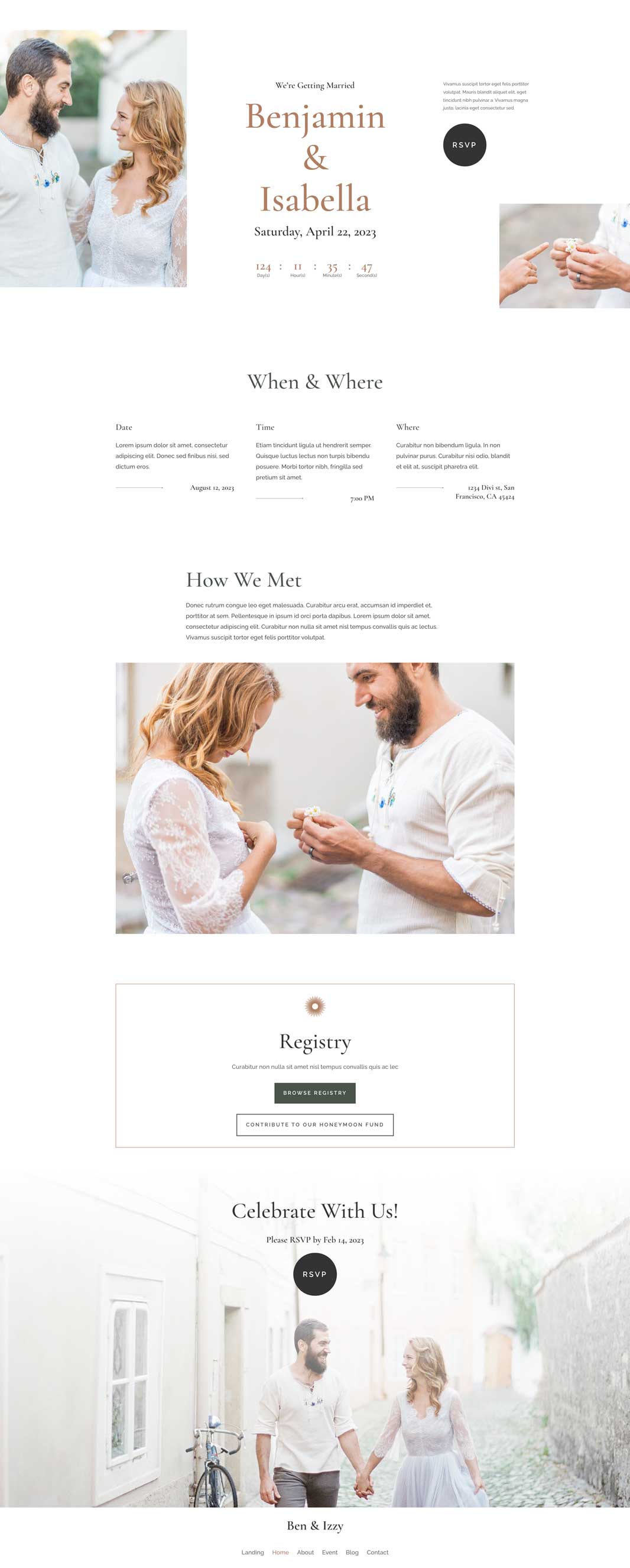 Wedding Invitation Home Page Divi Layout by Elegant Themes