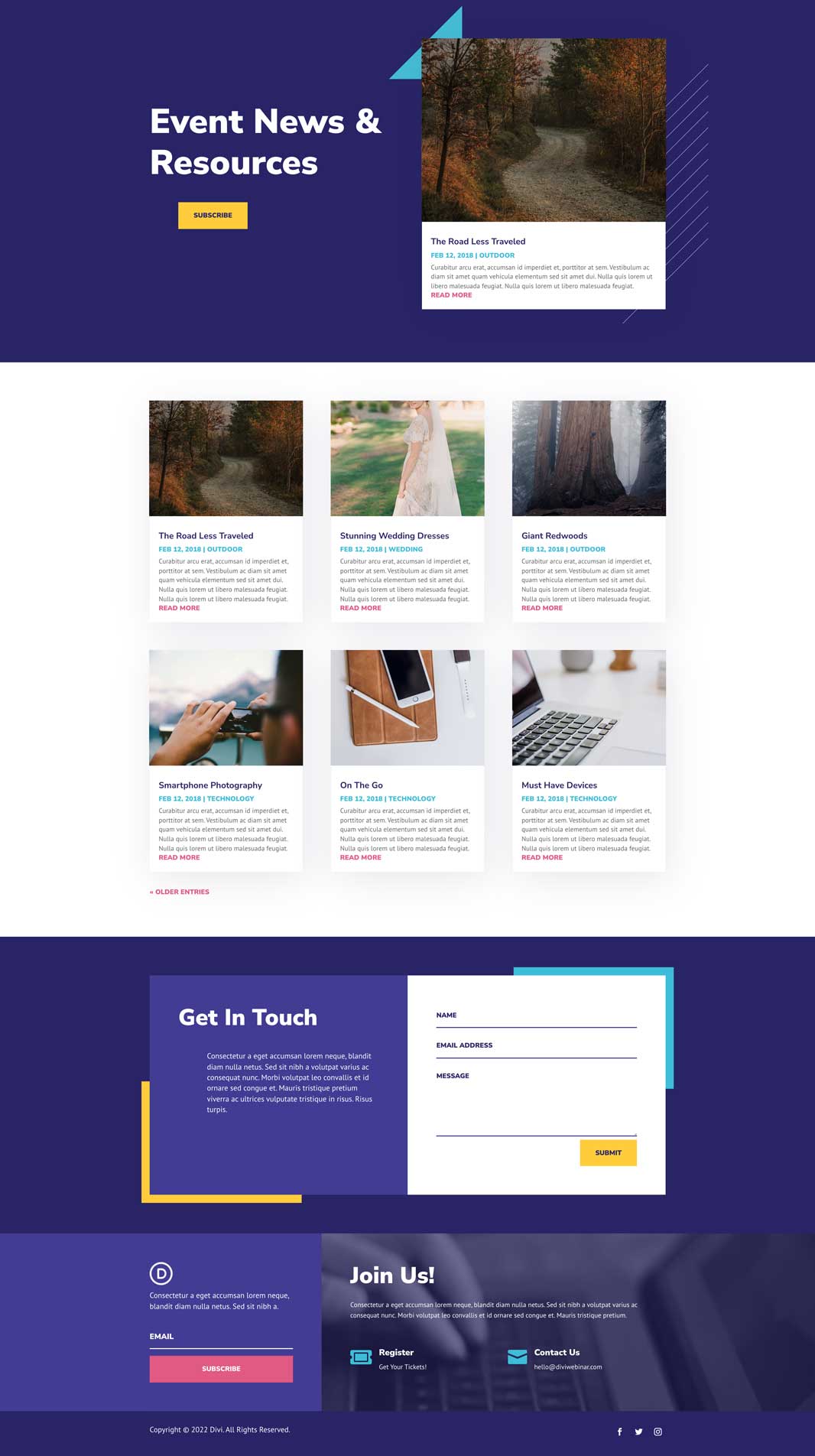Webinar Blog Page Divi Layout by Elegant Themes
