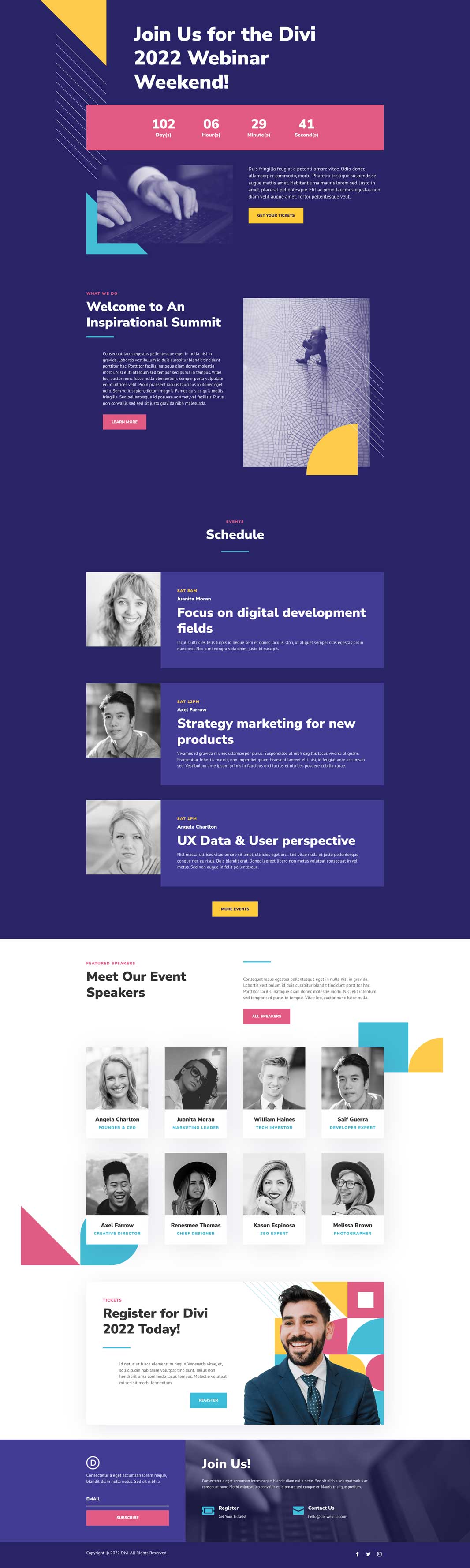 Webinar Home Page Divi Layout by Elegant Themes