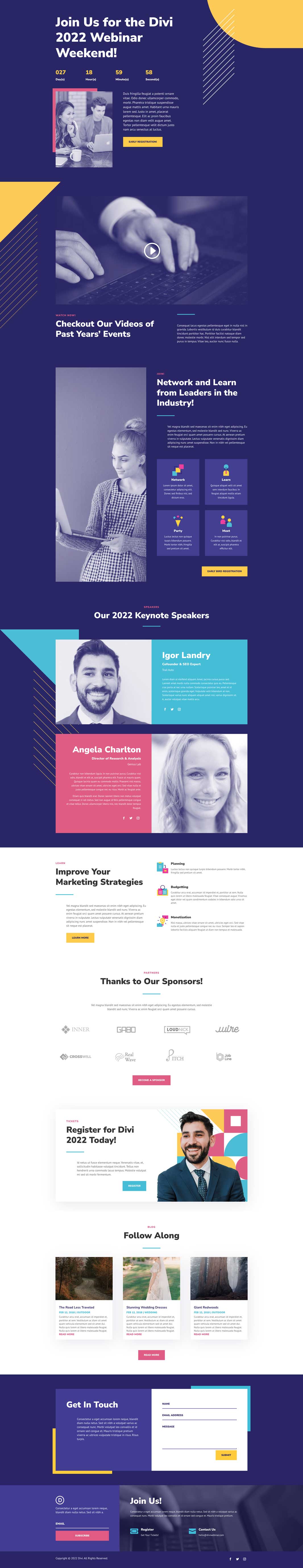 Webinar Landing Page Divi Layout by Elegant Themes