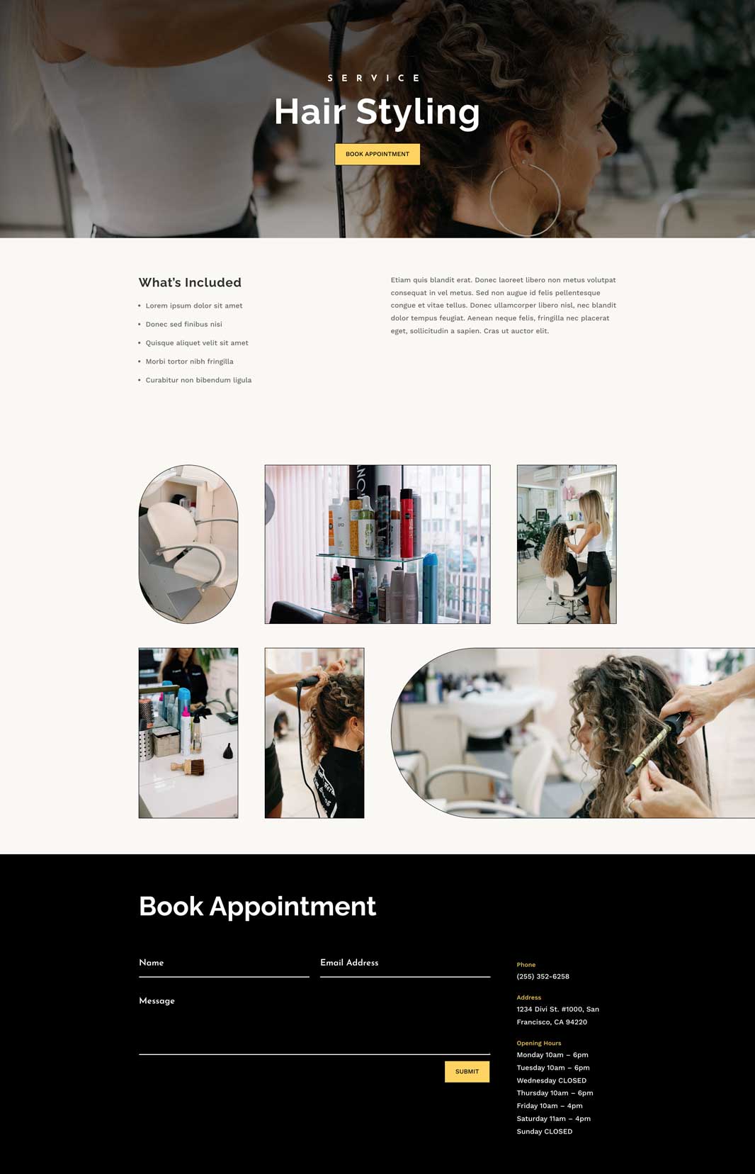 Hair Salon Service Page Divi Layout by Elegant Themes Hair Salon Service Page Divi Layout by Elegant Themes