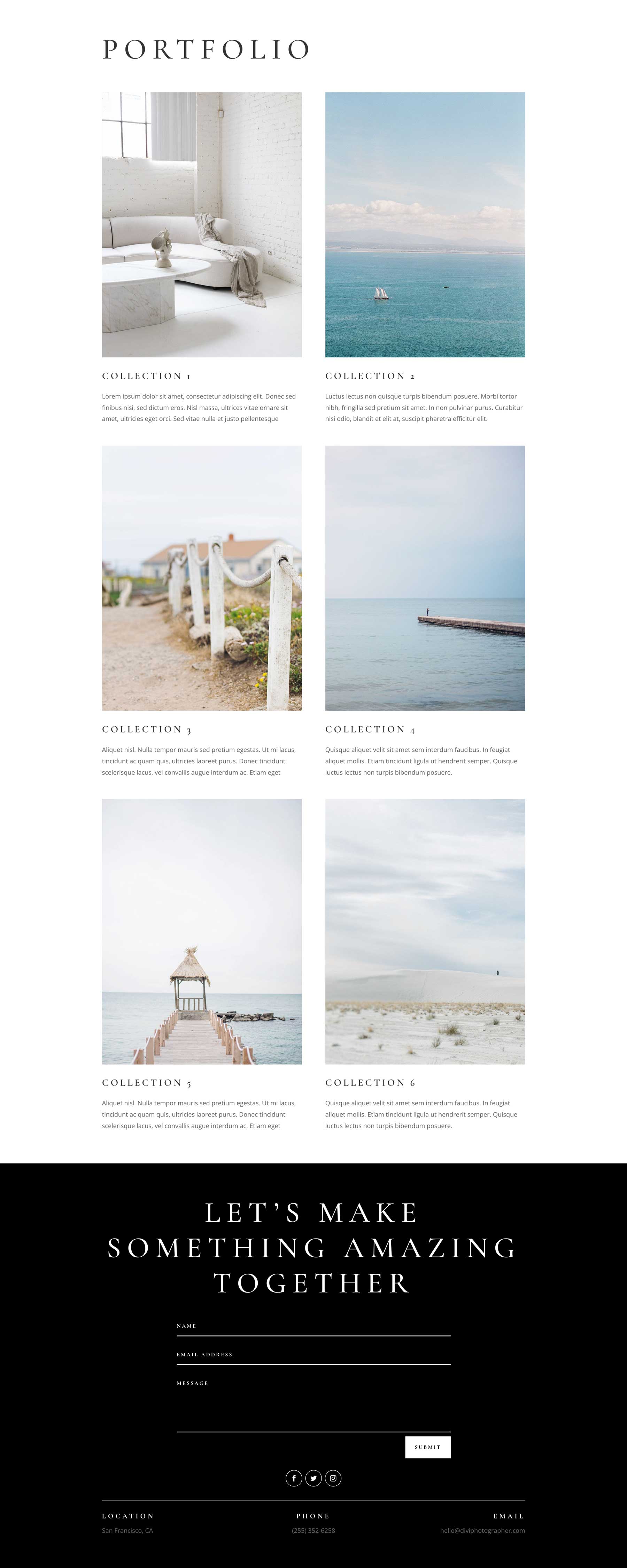 Photographer Portfolio Page Divi Layout by Elegant Themes