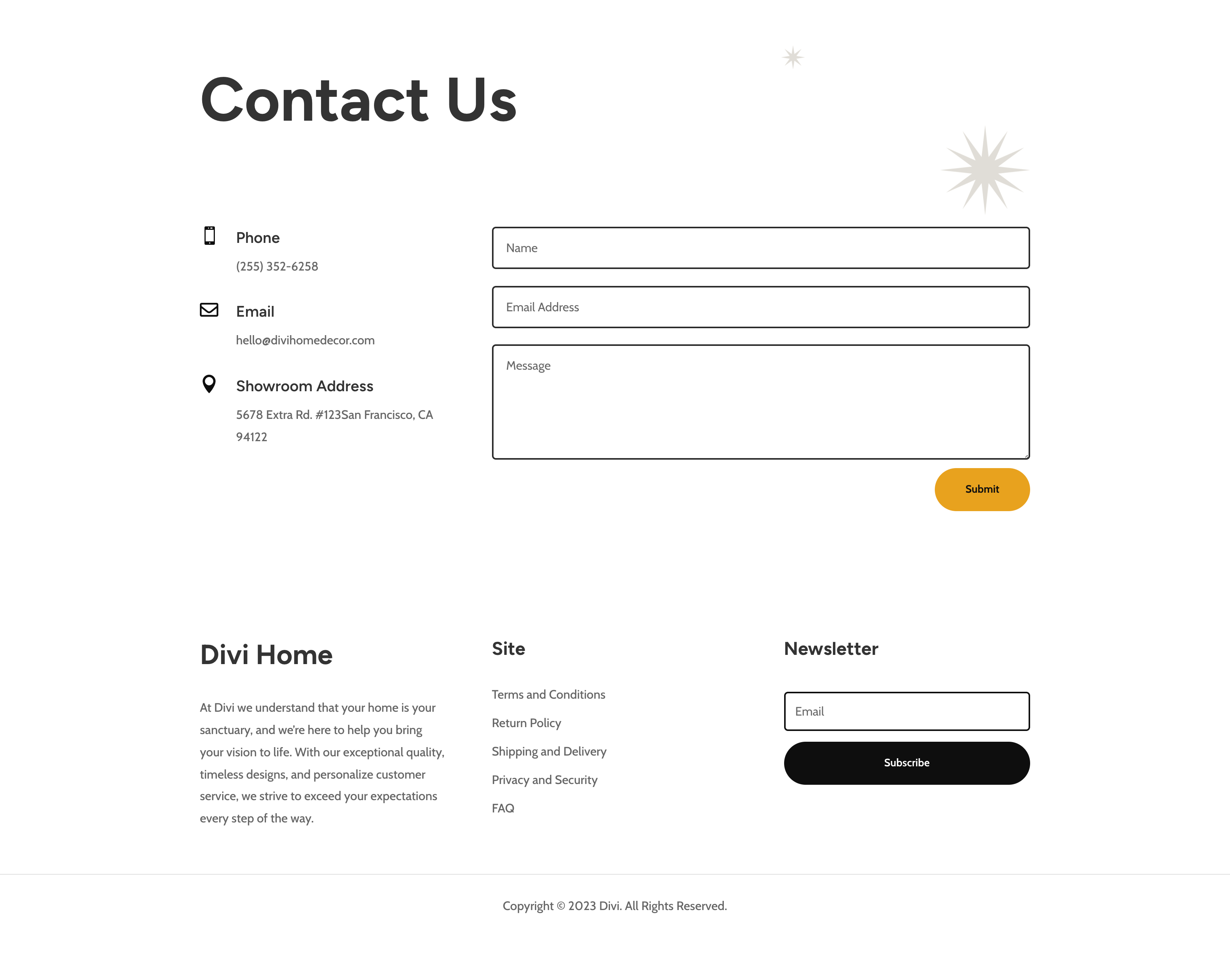 Home Decor Contact Page Divi Layout by Elegant Themes