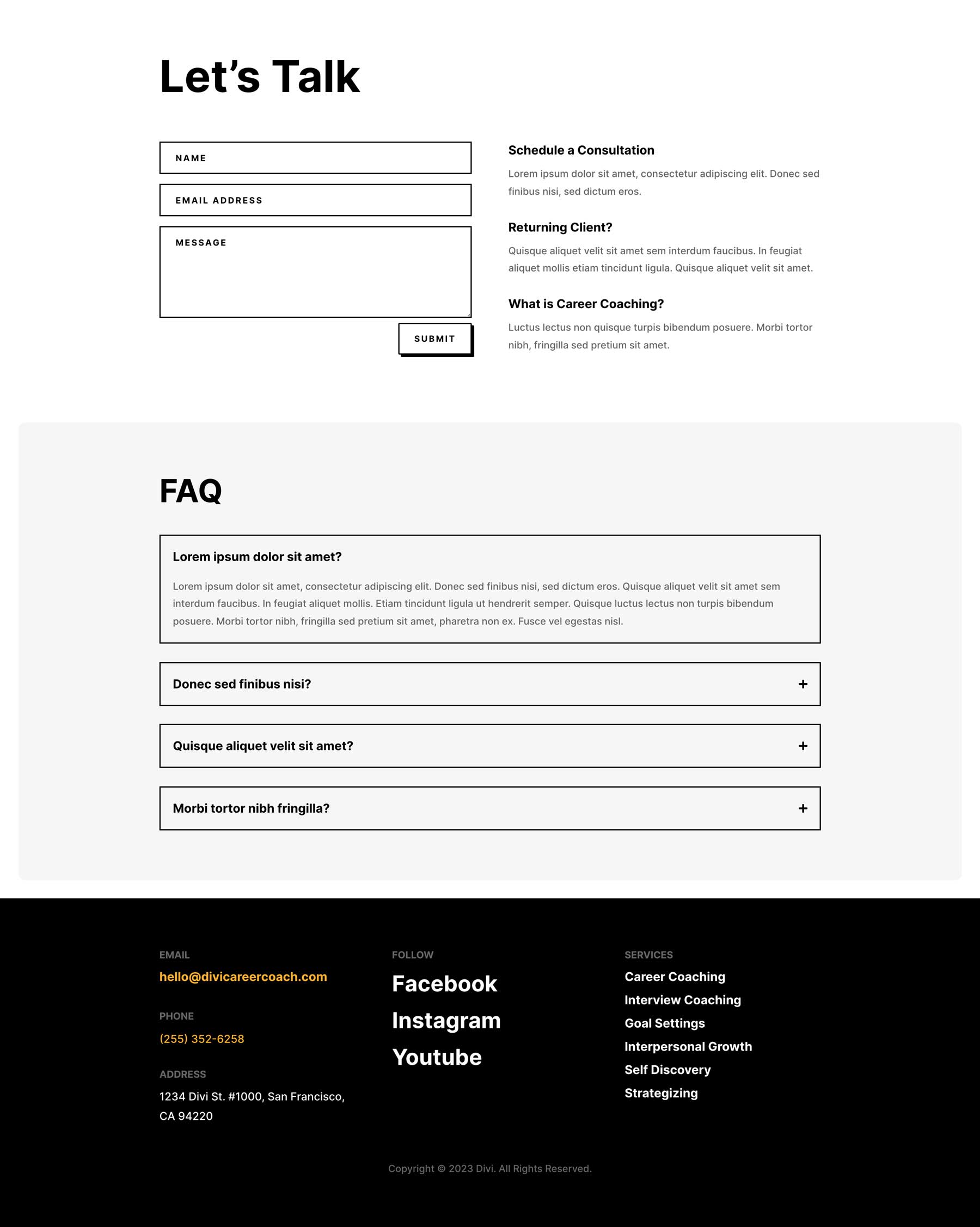 Career Coach Contact Page Divi Layout by Elegant Themes