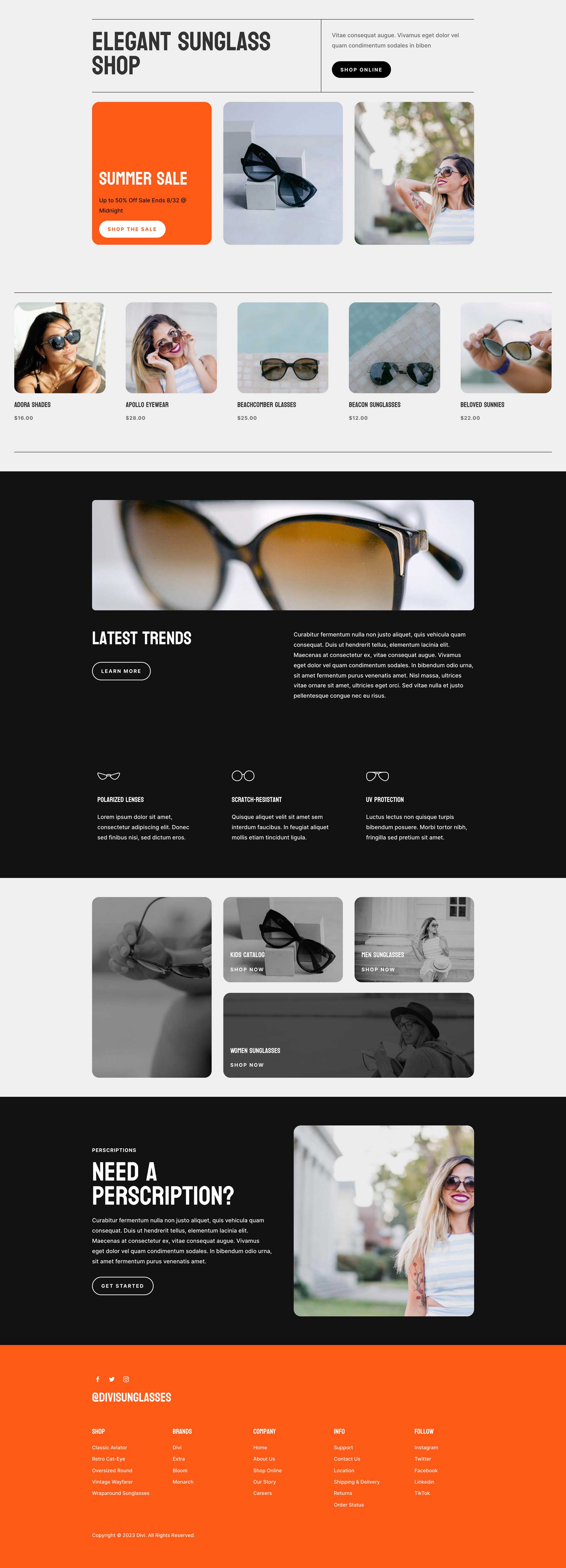 Sunglass Shop Home Page Divi Layout by Elegant Themes