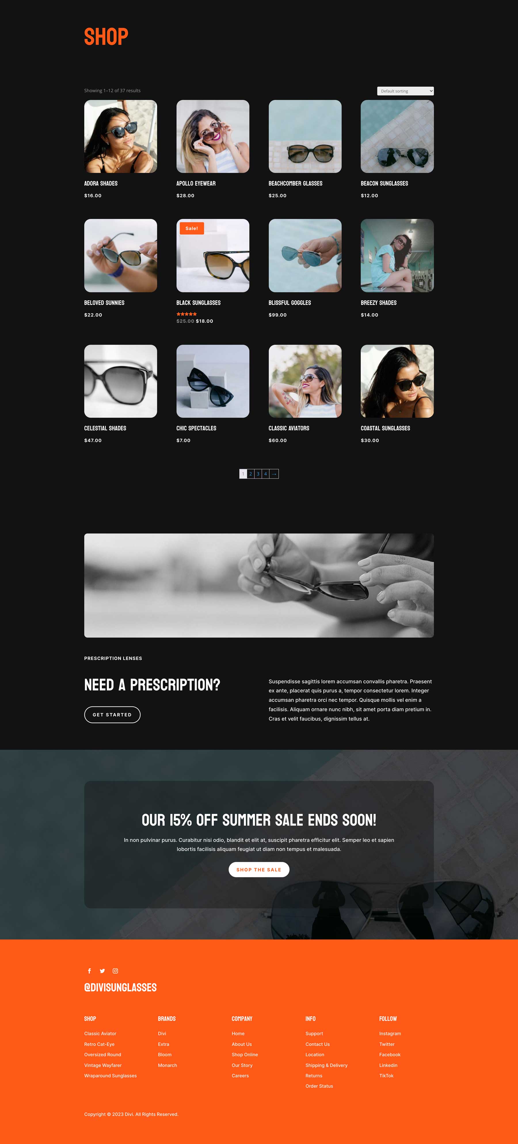 Sunglass Shop Shop Page Divi Layout by Elegant Themes