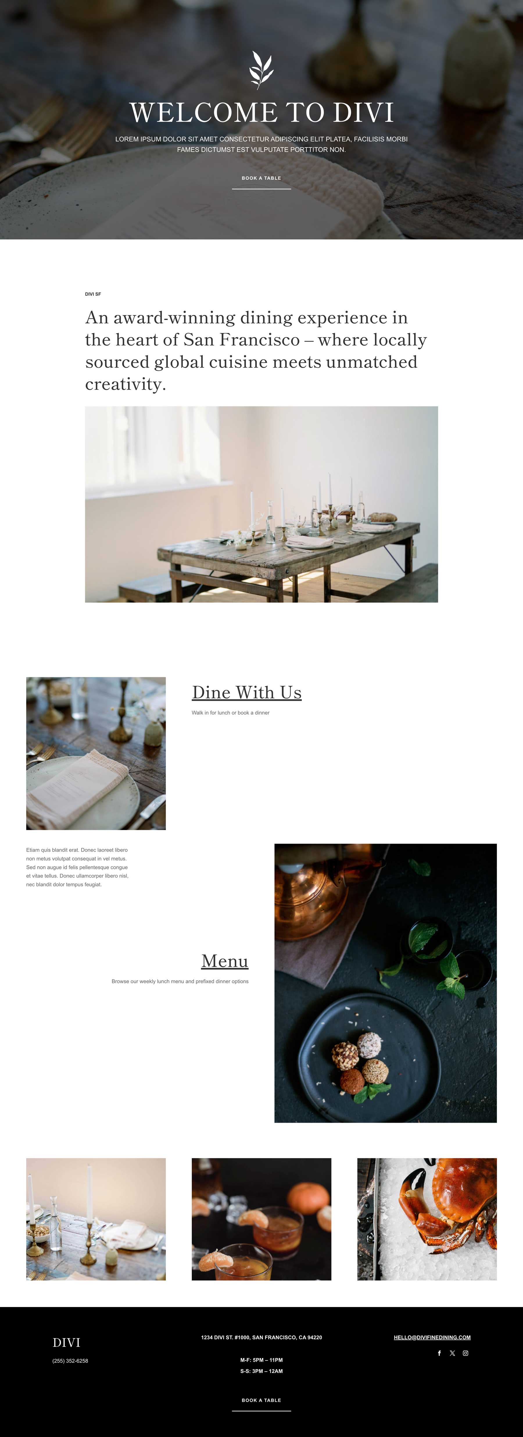 Fine Dining Home Page Divi Layout by Elegant Themes