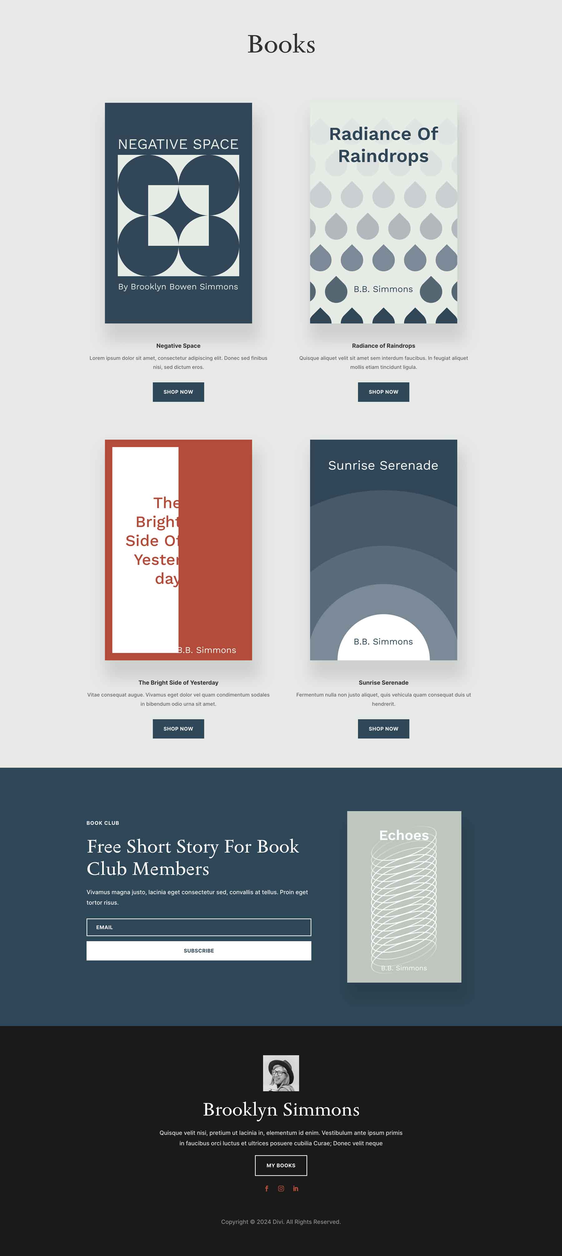 Writer With Their Book Layout Writer Books Page Divi Layout by Elegant Themes
